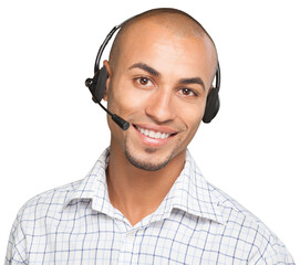 Portrait of a smiling man with headset working as a call center operator