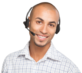 Portrait of a smiling man with headset working as a call center operator