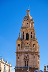 Fototapeta na wymiar Impressive bell tower of the Cathedral of Murcia