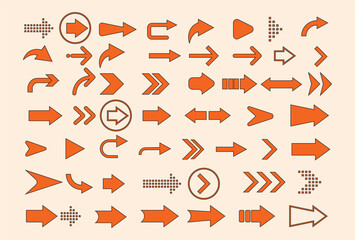 Arrows set orange icon. Arrow icon. Arrow vector collection. Arrows. Cursor. Modern simple arrow. Vector illustration