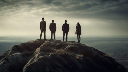 Business people standing on top of a cliff, looking at the forward Generated AI