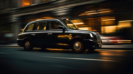 Obraz na płótnie Canvas Rushing Black Cab taxi at night. Generative AI