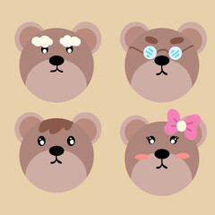 Cute bear icon set. Vector illustration