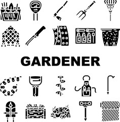 garden plant tree nature seed icons set vector