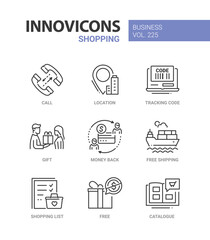 Shopping list and gifts - line design style icons set