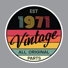 1971 vintage retro t shirt design, vector