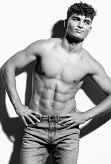 Fototapeta premium man black and white black athlete body muscular caucasian white torso person trend athletic muscle