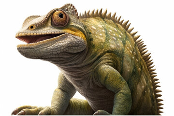 Obraz premium Green reptile on a white isolated background close-up. Generative AI