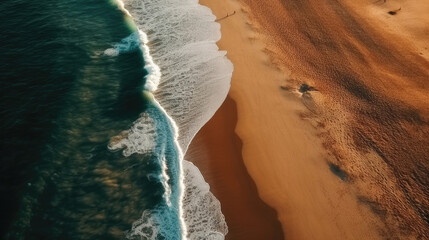 Fototapeta na wymiar aerial view of waves on a sandy beach, generative ai