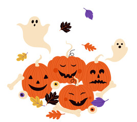 Halloween party holiday pumpkin composition wearth spooky vector