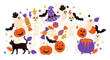 Obraz na płótnie Canvas Halloween party holiday pumpkin composition wearth spooky vector