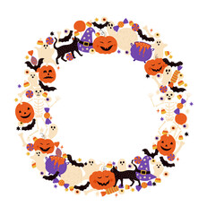 Halloween party holiday pumpkin composition wearth spooky vector