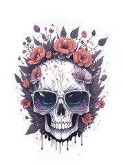 Dead Skull wearing trendy sunglasses. AI generated illustration