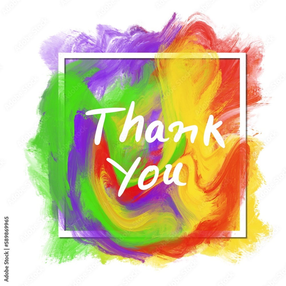 Wall mural Thank You Colorful Painting Blobs Square Frame Text - Wall murals