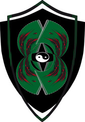 Yin Yang sign. Coat of arms, emblem, shield, tattoo design