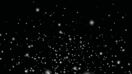 Flying snowflakes on a black background. Falling snow. Snow. Realistic snow overlay background. Winter Christmas and New Year snow decoration.