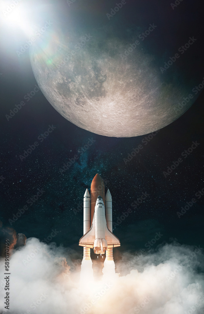 Canvas Prints space shuttle takes off to moon. elements of this image furnished by nasa.