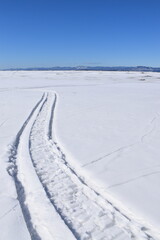A snowmobile trail on the river, Montmagny, Qu&eacute;bec, Canada