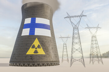 Nuclear in Finland for concept design. Ecology concept. Renewable energy. Green power production. Green home. Energy war.. 3D Rendering.