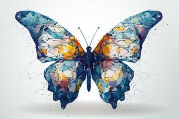 Watercolor blue polygonal butterfly isolated on white background. Generative AI