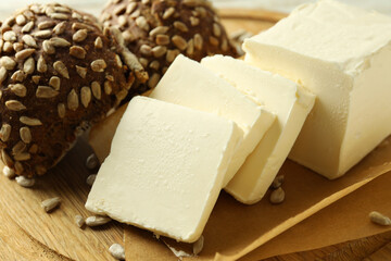 Concept of breakfast, eat food with butter