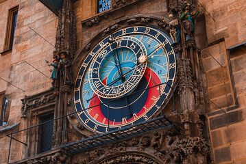 The medieval astronomical clock in the Old Town square in Prague, Czechia