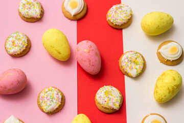 Fototapeta na wymiar Easter cookies on colorful background