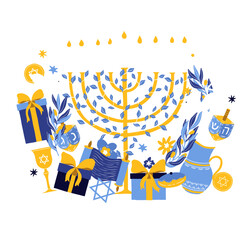Hanukkah composition holiday party card wearth vector