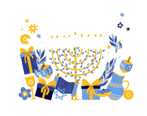Hanukkah composition holiday party card wearth vector