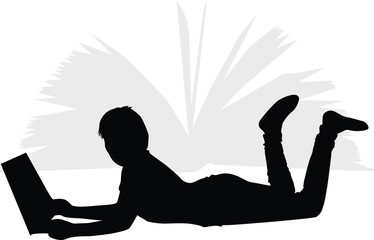 Silhouettes of people with a book.	