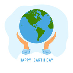Two hands hold the planet earth. happy earth day