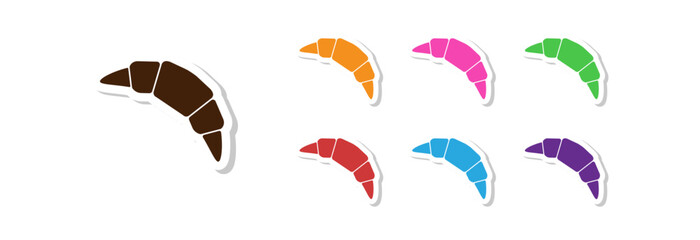 Croissant in different colors on a white background. Set of icons.