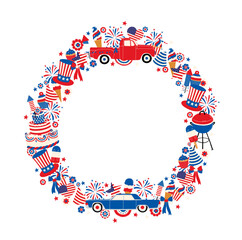 Obraz premium Independence day holiday party USA composition wreath car balloon 