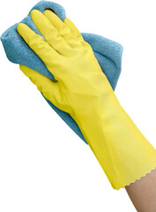 Hand in Rubber Glove Holding a Blue Glass Cloth - Isolated