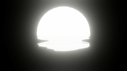 White Moon reflection in water or the ocean on black background.