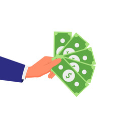 Hand holding money. Banknotes, dollars, business. Vector illustration. Isolated on white background.	
