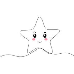 Continuous linear drawing of a star in the style of kawaii black and white minimalistic linear illustration consisting of a single line. Vector of continuous drawing of the star icon line. 