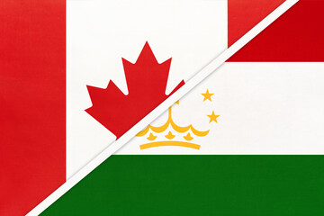 Canada and Tajikistan, symbol of country. Canadian vs Tajikistani national flags.