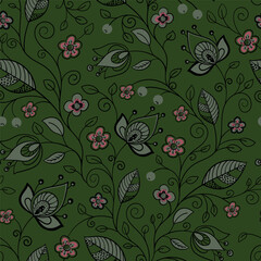 Seamless pattern with ornamental plants. Vector file for designs.