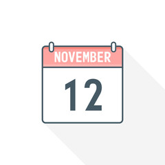 12th November calendar icon. November 12 calendar Date Month icon vector illustrator