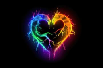 Rainbow colored human heart shape with energy bolts