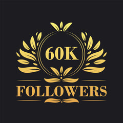 60K Followers celebration design. Luxurious 60K Followers logo for social media followers