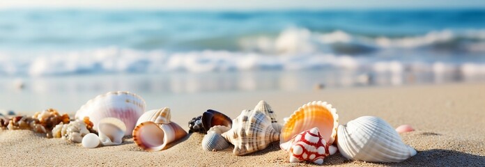 Seashells and Sand Beach Background - Generative ai