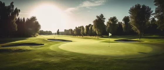 Tuinposter A Serene Golf Course Green with a Beautiful View - Generative ai © Nld