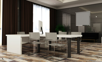 Modern office building interior. 3D rendering.. Mockup.   Empty paintings