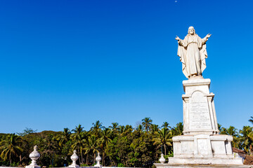 Fototapeta na wymiar Statue of Jesus Christ in front of the Se cathedral in Old Goa, Goa Velha, Goa, India, Asia