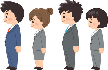 真横を向いて立つスーツ姿の男女　ビジネスパーソン