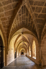 Cloister of a Spanish medieval stone monastery