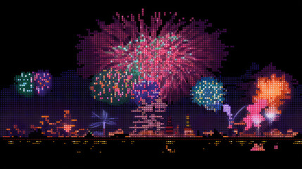 fireworks over the city pixel art - by generative ai