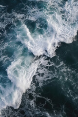 Fototapeta na wymiar coastal waves surface stormy landscape ocean top down view - by generative ai